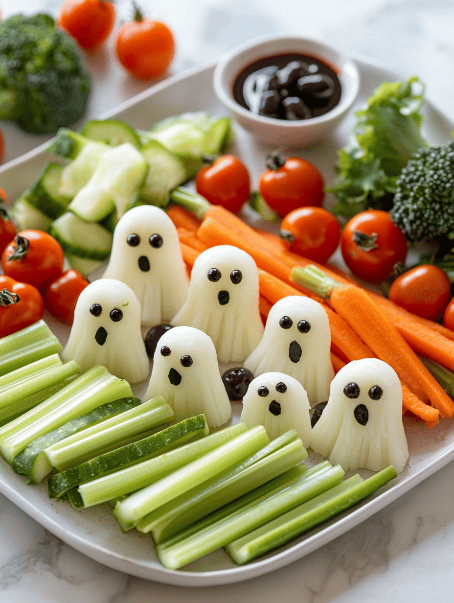 Spook-tacular Ghost Veggie Platter for Halloween
